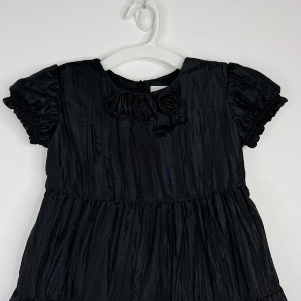 Hanna Andersson Girl's Fancy Special Occasion‎ Black Crinkly Dress w/Rosettes